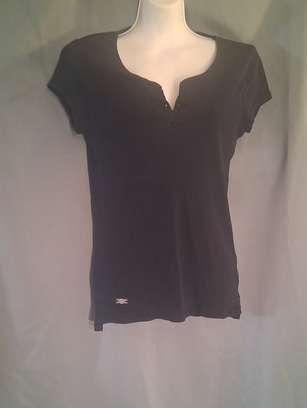 Women's Black Short-Sleeve Henley Top